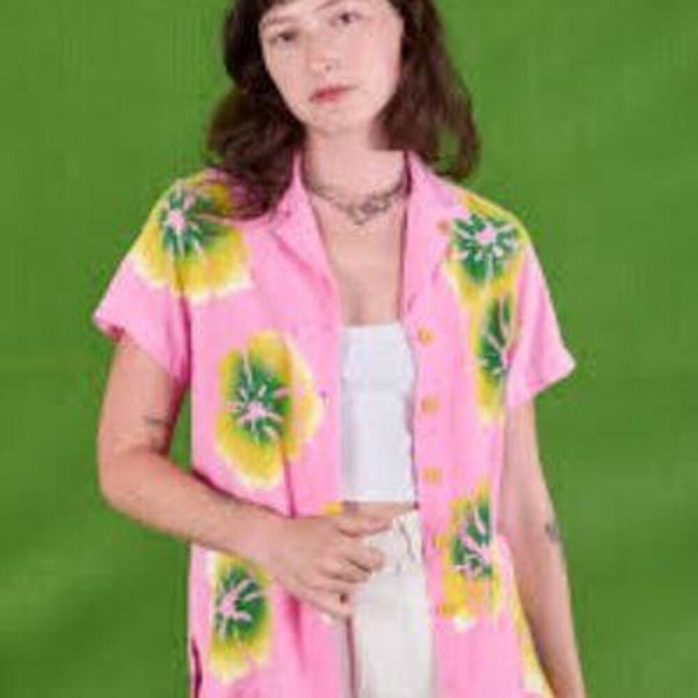 Big Bud Press Pantry Floral Short Sleeve Button Up Hawaiian Shirt Pink Size XS